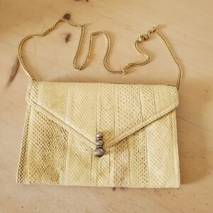 Morris Moskowitz Vintage Gold Cream Reptile Clutch